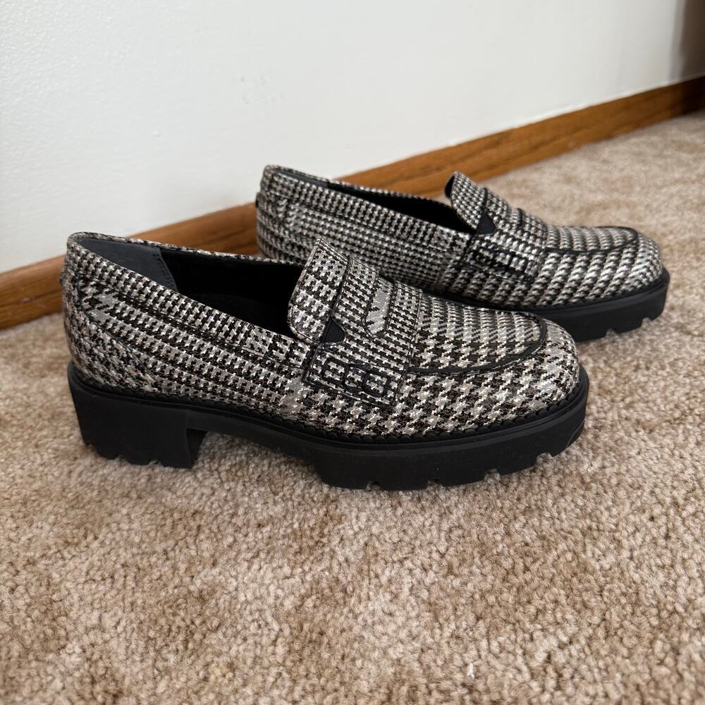 Vionic Fillmore Slip On Lug Loafer Black/ White Suede Casual Tweed Houndstooth